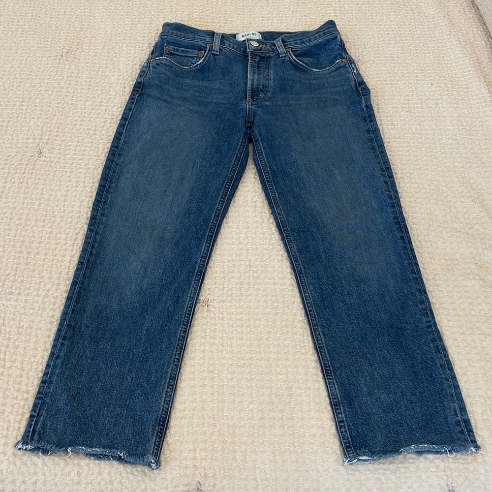 Agolde Kye Mid-rise Straight Crop Jeans Size 25 Raw Hem Medium Blue